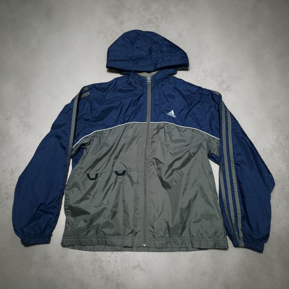 Vintage Adidas Windbreaker Lightweight Jacket Youth Size Medium Blue Brown